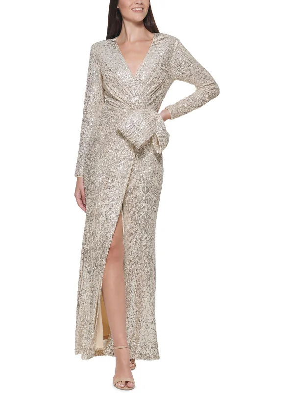 Petites Womens Sequined Maxi Evening Dress Tunics Brand named