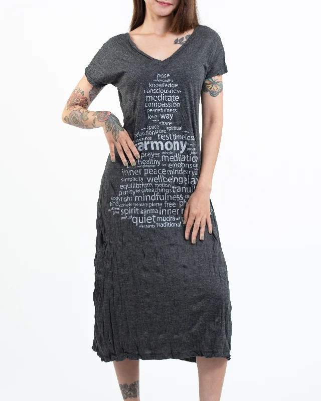Womens Harmony V Neck Long Dress in Silver on Black Tunics Spring floral