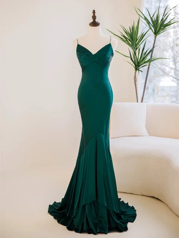 Green Satin Mermaid Straps Sweetheart Long Party Dress, Green Soft Satin Evening Dress Tunics Sale discount Green Satin Mermaid Straps Sweetheart Long Party Dress, Green Soft Satin Evening Dress Tunics Sale discount