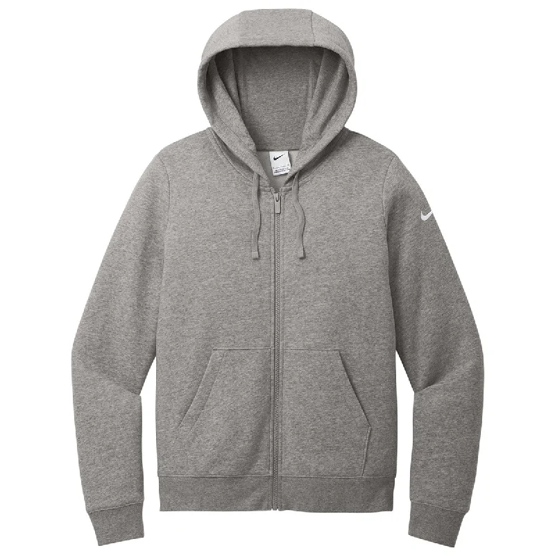 Nike Women's Charcoal Heather Club Fleece Sleeve Swoosh Full-Zip Hoodie Zip Hoodie Drawstring Kangaroo Pocket Nike Women's Charcoal Heather Club Fleece Sleeve Swoosh Full-Zip Hoodie Zip Hoodie Drawstring Kangaroo Pocket