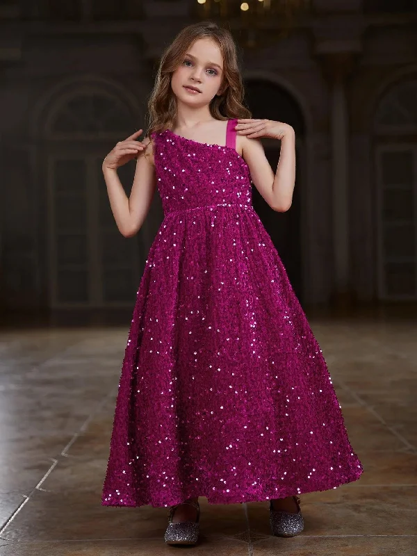 Tween Girls' Asymmetrical Neckline Sleeveless Sequin Party Dress Boat Neckline Classic Tween Girls' Asymmetrical Neckline Sleeveless Sequin Party Dress Boat Neckline Classic