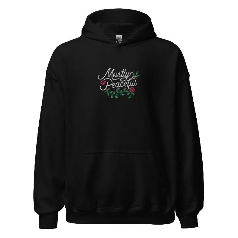 Mostly Peaceful Embroidered Floral Hoodie Hoodie with Puffed Sleeves Voluminous Trendy Mostly Peaceful Embroidered Floral Hoodie Hoodie with Puffed Sleeves Voluminous Trendy