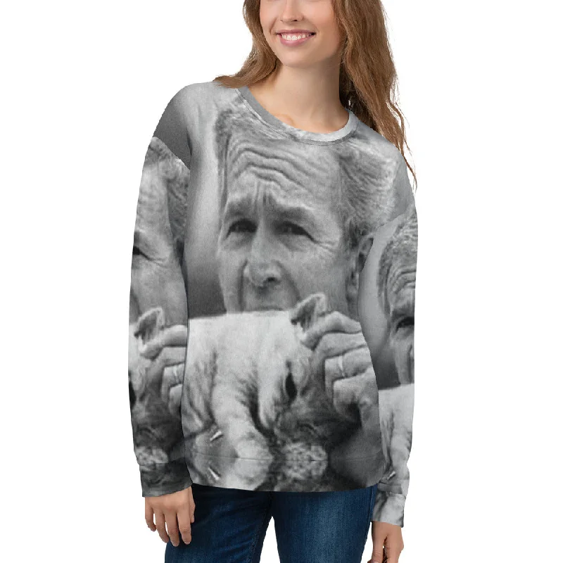 George Bush Eating Pussy Unisex Sweatshirt Hoodie with Slit Hem Functional Movement