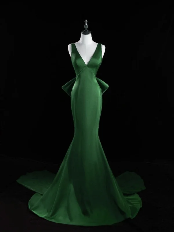 Green V-neckline Mermaid Satin Long Party Dress, Green Satin Evening Dress Prom Dress Tunics Bestseller popular Green V-neckline Mermaid Satin Long Party Dress, Green Satin Evening Dress Prom Dress Tunics Bestseller popular