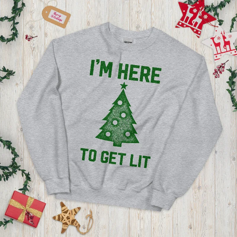 I'm Here To Get Lit Christmas Crewneck Sweatshirt Hoodie with Turtle Neck Cozy Winter I'm Here To Get Lit Christmas Crewneck Sweatshirt Hoodie with Turtle Neck Cozy Winter