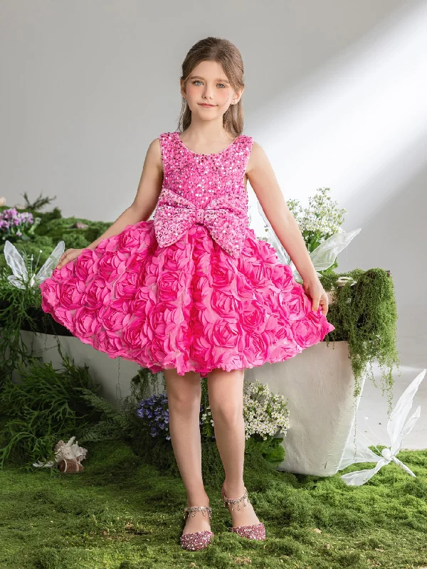 Tween Girls' Cute Applique Contrast Sequin Party Dress Tunics Fleece cozy