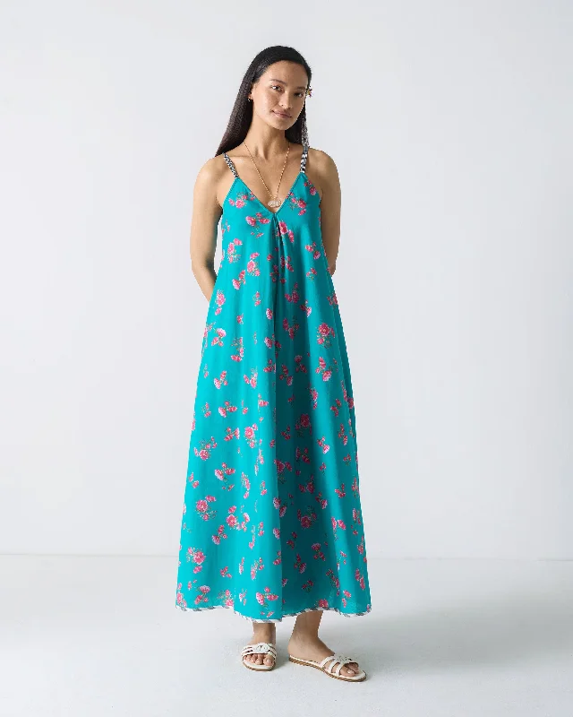 V-Neck Strappy Dress - Teal & Fuchsia Print Tunics Plaid country