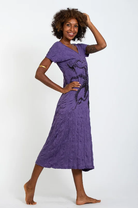 Womens Octopus V Neck Long Dress in Purple Tunics Stylish modern