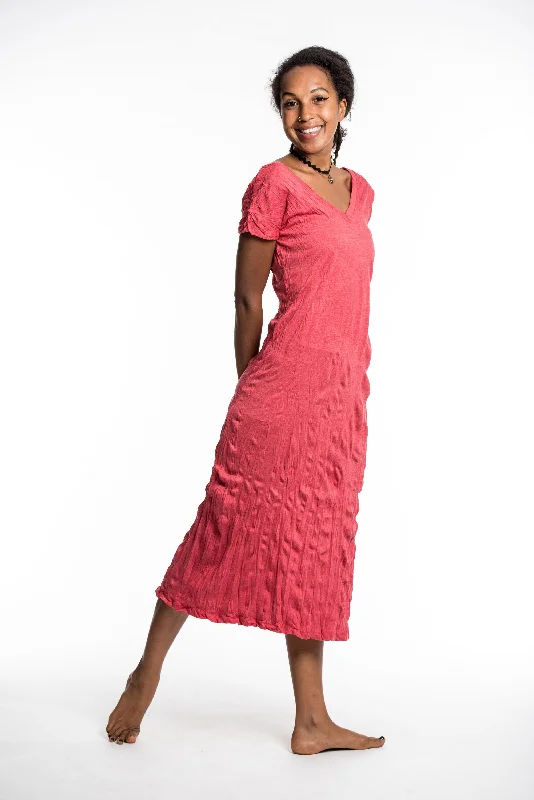 Womens Solid Color V Neck Long Dress in Red Tunics Fall fleece
