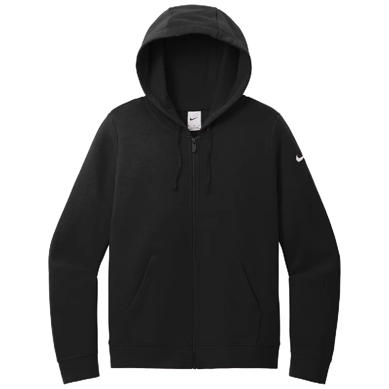 Nike Women's Black Club Fleece Sleeve Swoosh Full-Zip Hoodie Hoodie with Hem Frayed Vintage Worn Nike Women's Black Club Fleece Sleeve Swoosh Full-Zip Hoodie Hoodie with Hem Frayed Vintage Worn