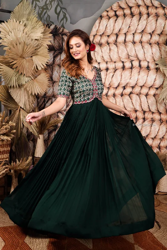 Bottle Green Bandhani Long Dress Tunics Practical durable
