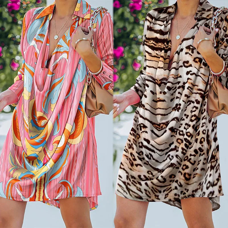 Leopard Print A-Line Party Dress Lady Lapel Fashion Shirt Dress Women Vintage Long Sleeve Draped Mini Dress Tunics Favorite customer Leopard Print A-Line Party Dress Lady Lapel Fashion Shirt Dress Women Vintage Long Sleeve Draped Mini Dress Tunics Favorite customer