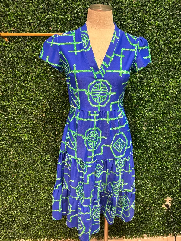 Jude Connally Libby Dress - Bamboo Lattice Cobalt/Grass Tunics Party sparkling