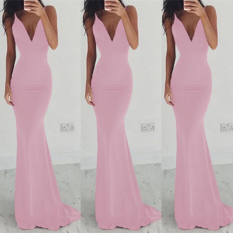 Milk Silk Sling Backless Trailing Annual Party Dress High-Low Hemline Casual