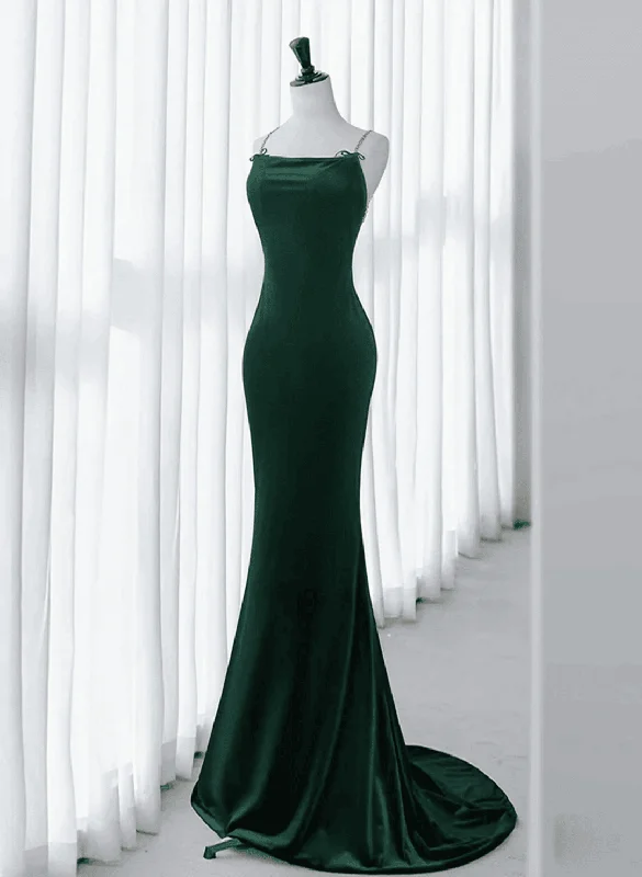 Mermaid Green Straps Backless Long Velvet Prom Dress, Green Party Dress Tunics Chic fashionable Mermaid Green Straps Backless Long Velvet Prom Dress, Green Party Dress Tunics Chic fashionable