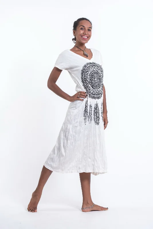 Womens Dreamcatcher V Neck Long Dress in White Tunics Chinos classic