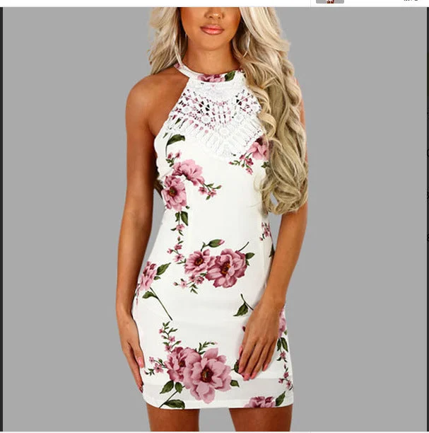 KANCOOLD Dress Womens Lace Patchwork Sleeveless Party Dress Halter Random Floral Print Mini fashion new Dress Tunics Modern contemporary KANCOOLD Dress Womens Lace Patchwork Sleeveless Party Dress Halter Random Floral Print Mini fashion new Dress Tunics Modern contemporary