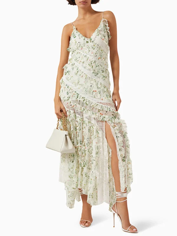 New style printed lace design holiday suspender dress Halter Neckline Beach