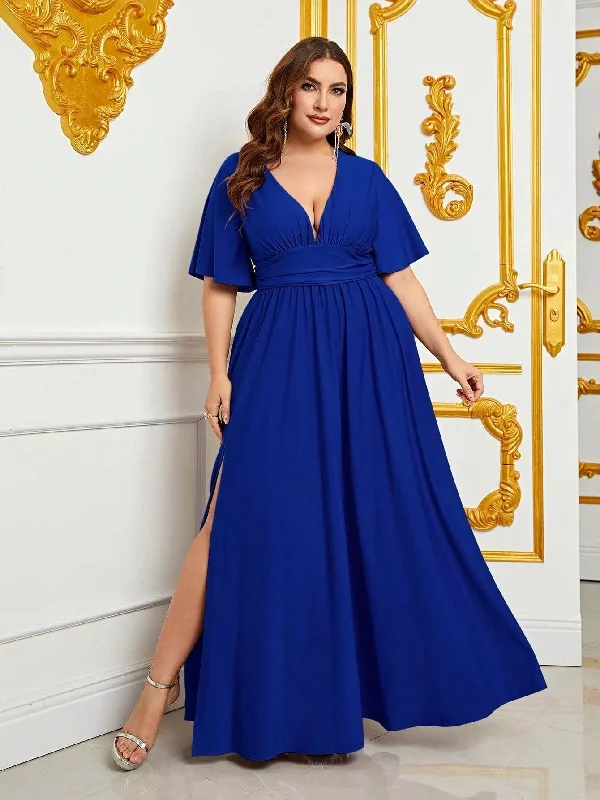 Plus V Neck Butterfly Sleeves Party Dress Tunics Exclusive limited