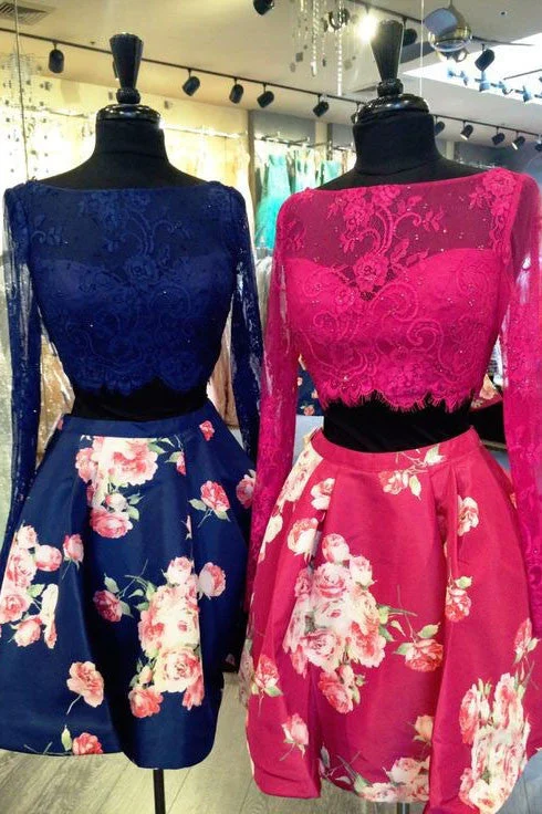 Sexy Two Piece Long Sleeves Prom/Homecoming Birthday Party Dresses Royal Blue Floral with Lace OK329 Tunics New arrival Sexy Two Piece Long Sleeves Prom/Homecoming Birthday Party Dresses Royal Blue Floral with Lace OK329 Tunics New arrival