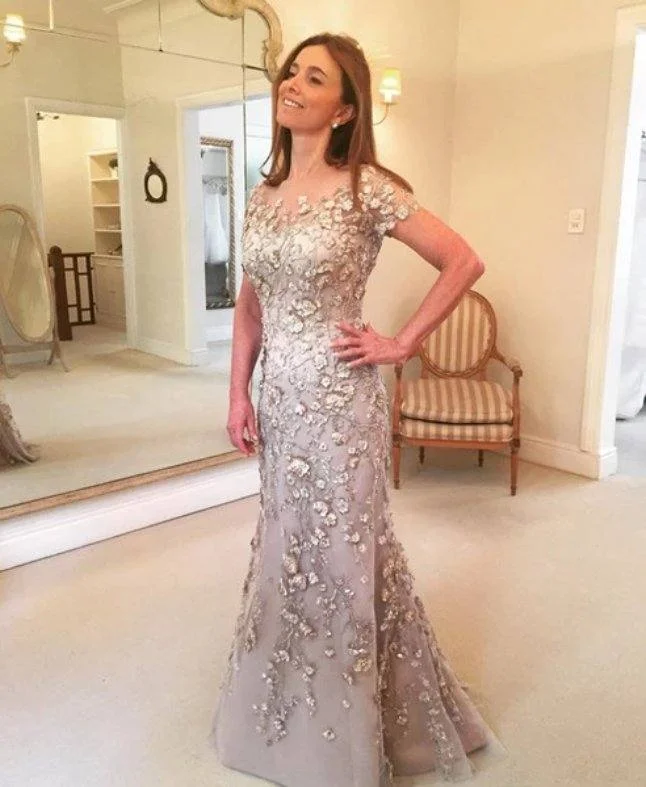 Plus Size Mother Of The Bride Dresses Mermaid Cap Sleeves Appliques Long Wedding Party Dress Mother Dress For Wedding empire Waist empire