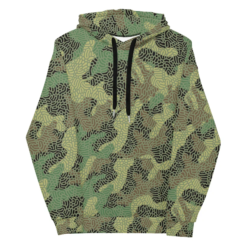 Woodland Maze Camo Hoodie Hoodie with Hem Elastic Stretchable Comfortable