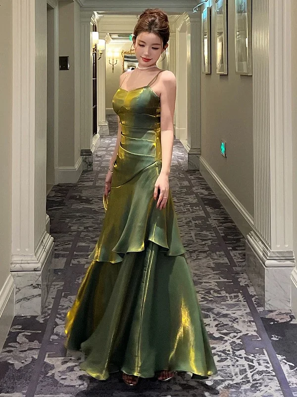 Green Satin Sweetheart Long Party Dress, Green Straps Satin Prom Dress Evening Dress Tunics Ceremony elegant Green Satin Sweetheart Long Party Dress, Green Straps Satin Prom Dress Evening Dress Tunics Ceremony elegant