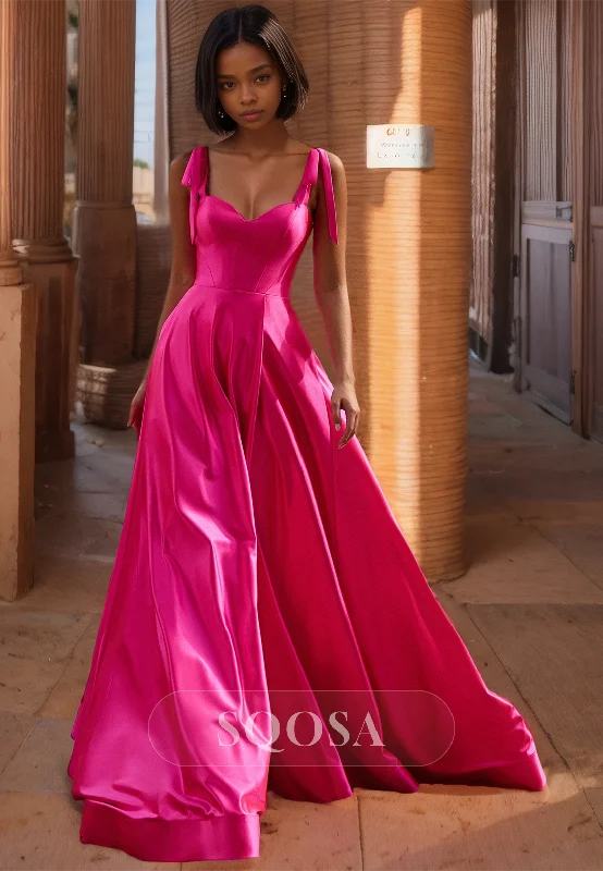 Spaghetti Straps Sweetheart Satin Party Dress Sleeveless Pleated A-Line Prom Gowns with High Slit Tunics Trousers formal Spaghetti Straps Sweetheart Satin Party Dress Sleeveless Pleated A-Line Prom Gowns with High Slit Tunics Trousers formal