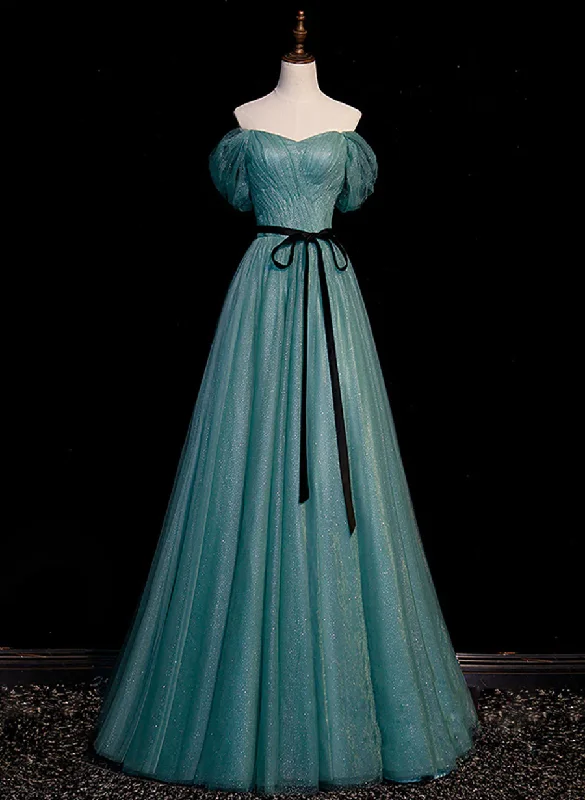 Green Simple Sweetheart Off Shoulder Long Party Dress, Green Tulle Evening Dress Chiffon Maxi Beach Green Simple Sweetheart Off Shoulder Long Party Dress, Green Tulle Evening Dress Chiffon Maxi Beach
