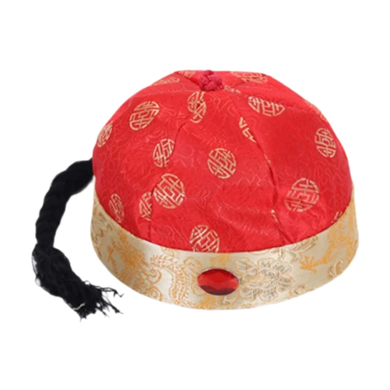 Chinese Oriental Hat Qing Party Cosplay Cap for Theme Party Dress up Cosplay Red 50cm Tunics Practical easy-care