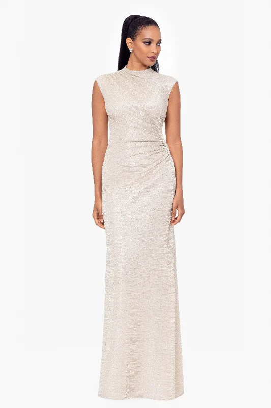 Petite "Bethany" Crinkle Metallic Rouched Floor Length Dress Tunics Favorite customer