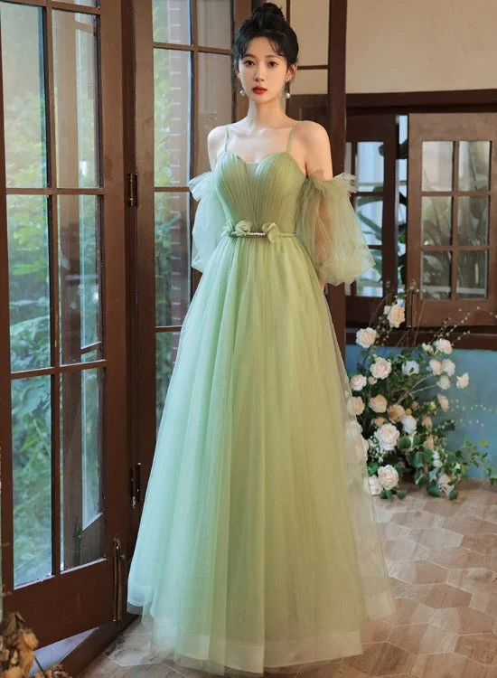 Light Green Tulle Simple Sweetheart Party Dresses, Green Long Prom Dresses Halter Neckline Beach Light Green Tulle Simple Sweetheart Party Dresses, Green Long Prom Dresses Halter Neckline Beach
