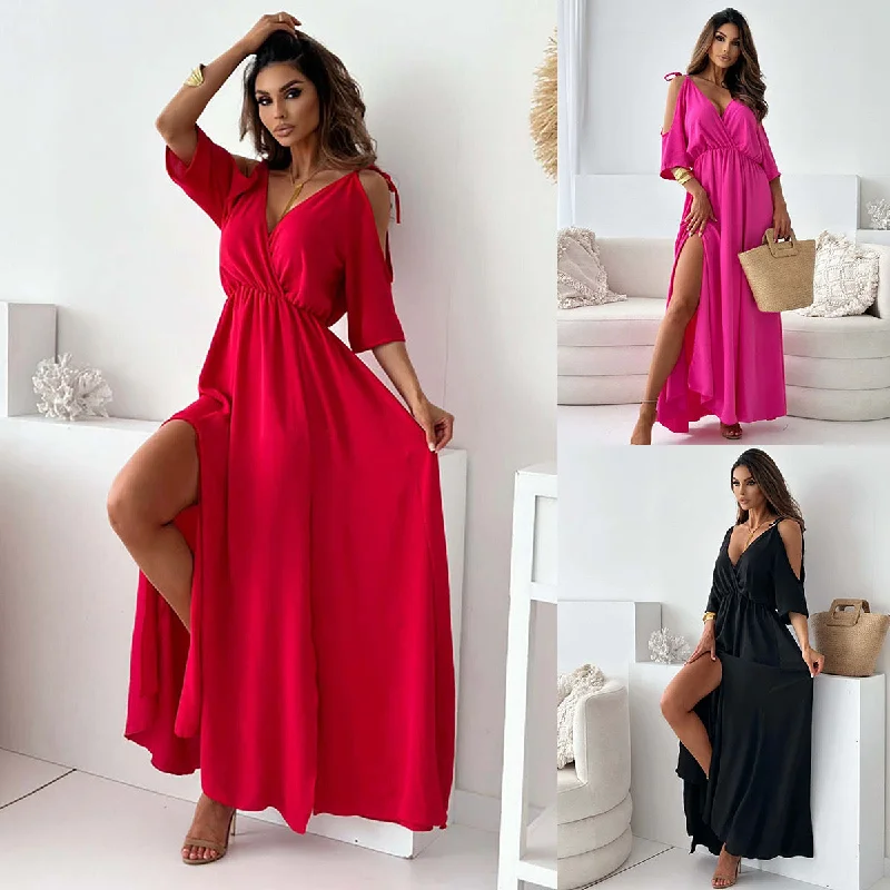 Elegant Sexy V Neck Side Slit Dress Tunics Designer luxury
