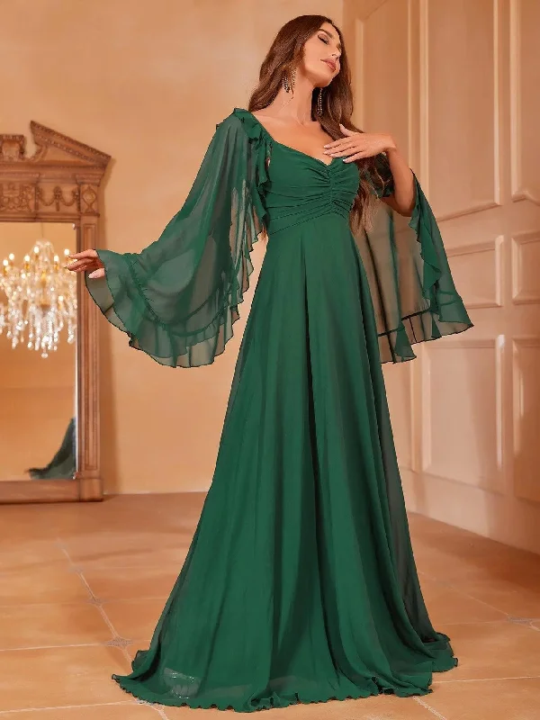 Cape Sleeves Chiffon Party Dress Tunics Formal black