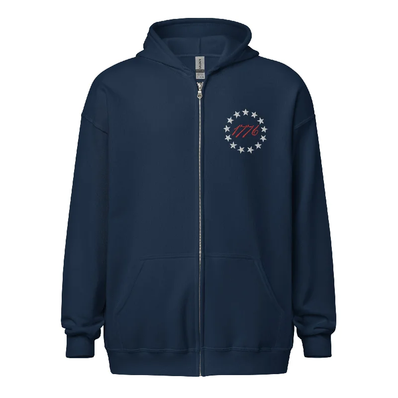 Betsy Ross 1776 Embroidered Heavy Blend Zip Hoodie Hoodie with Pastel Soft Subtle
