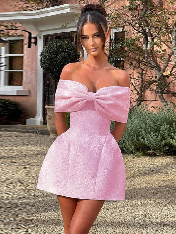 One-shoulder bow sexy backless dress Tunics Luxurious high-end