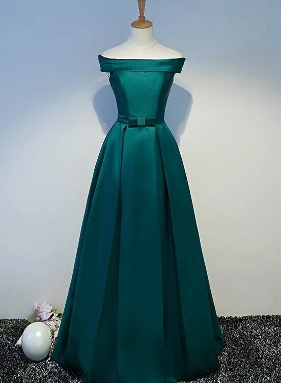 Dark Green Satin Off Shoulder Long Birdesmaid Dress, Floor Length Party Dress Tunics Evening elegant Dark Green Satin Off Shoulder Long Birdesmaid Dress, Floor Length Party Dress Tunics Evening elegant