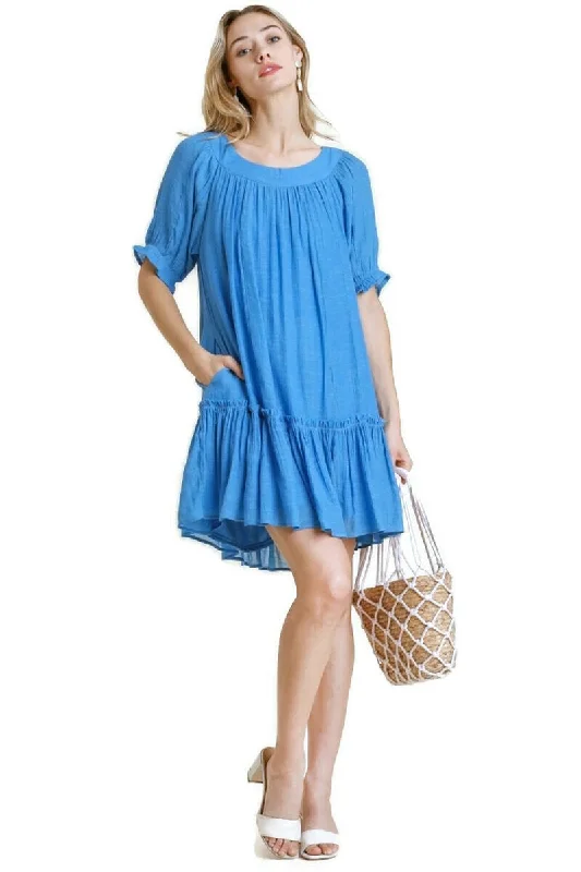 Ruffle Pocket Dress, Ocean Boat Neckline Classic