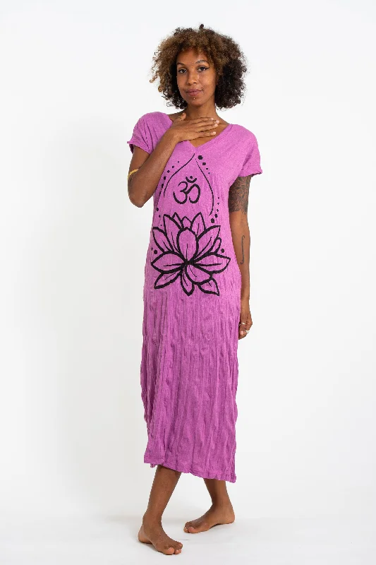 Womens Lotus Om V Neck Long Dress in Pink Tunics Occasion special