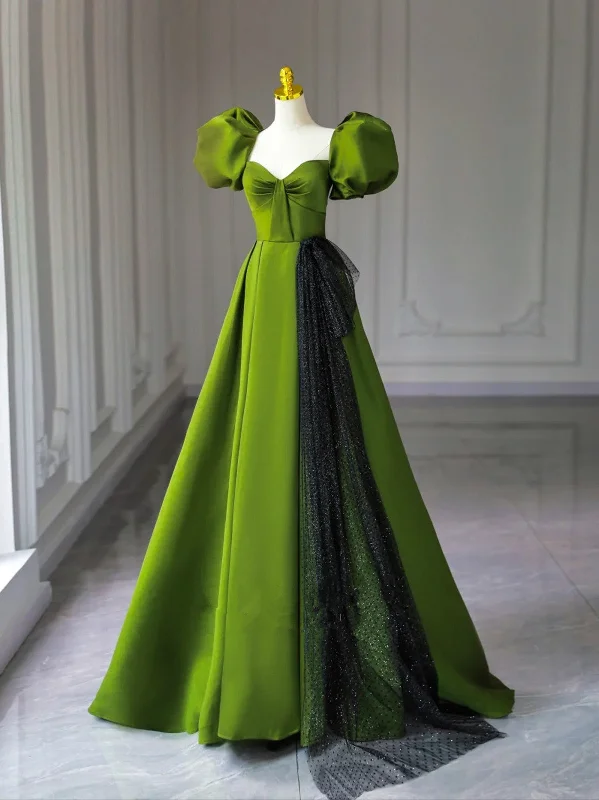 Green A-line Satin Sweetheart Short Sleeves Party Dress, Green Long Prom Dress Tunics Favorite customer Green A-line Satin Sweetheart Short Sleeves Party Dress, Green Long Prom Dress Tunics Favorite customer
