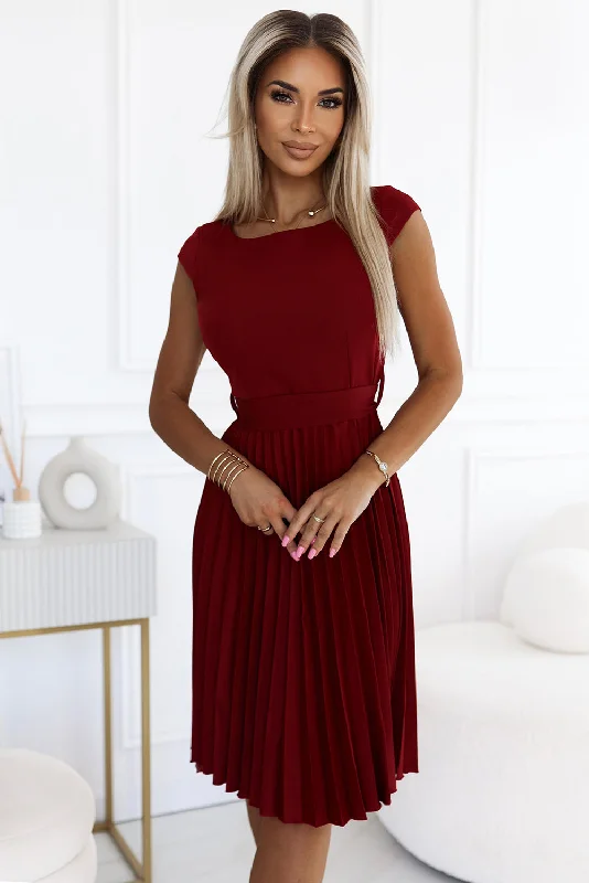 LILA Pleated dress with short sleeves - color burgundy Tunics Luxurious premium