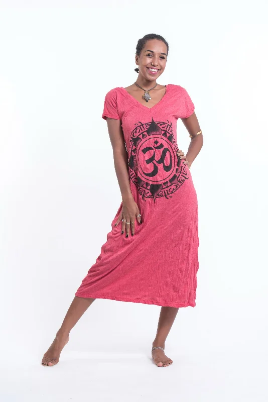 Womens Infinitee Om V Neck Long Dress in Red Tunics Leisure comfortable