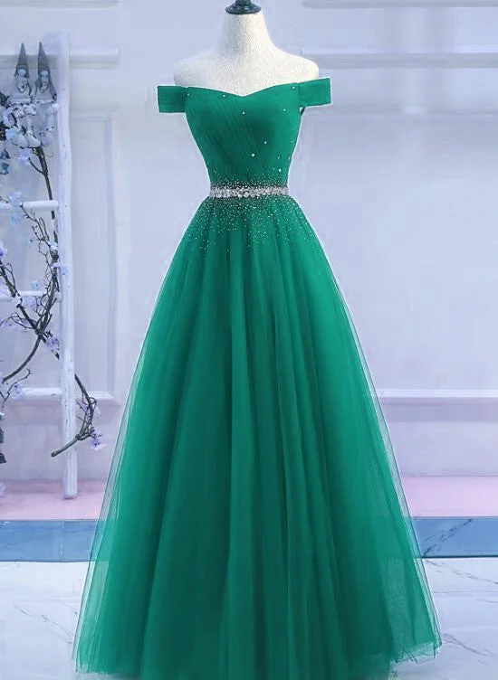 Green Tulle Off Shoulder Beaded Elegant Prom Dress , Junior Party Dress Tunics Spring floral Green Tulle Off Shoulder Beaded Elegant Prom Dress , Junior Party Dress Tunics Spring floral