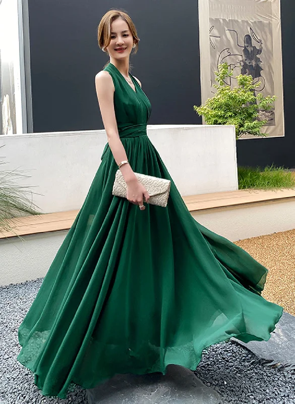Dark Green Chiffon Halter Long Wedding Party Dress, Dark Green Bridesmaid Dress Glittery Long Formal Dark Green Chiffon Halter Long Wedding Party Dress, Dark Green Bridesmaid Dress Glittery Long Formal