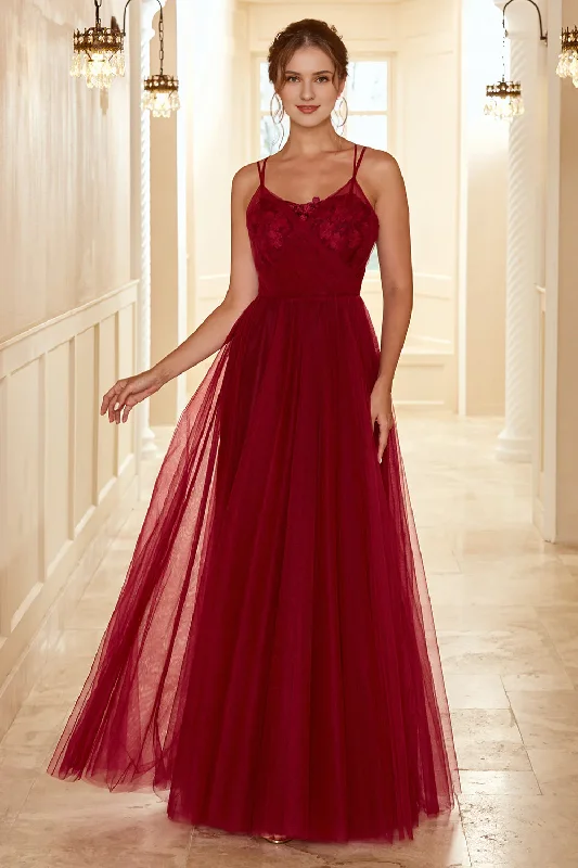 Wine red A Line thin shoulder lace chiffon wedding party dress Tunics New arrival