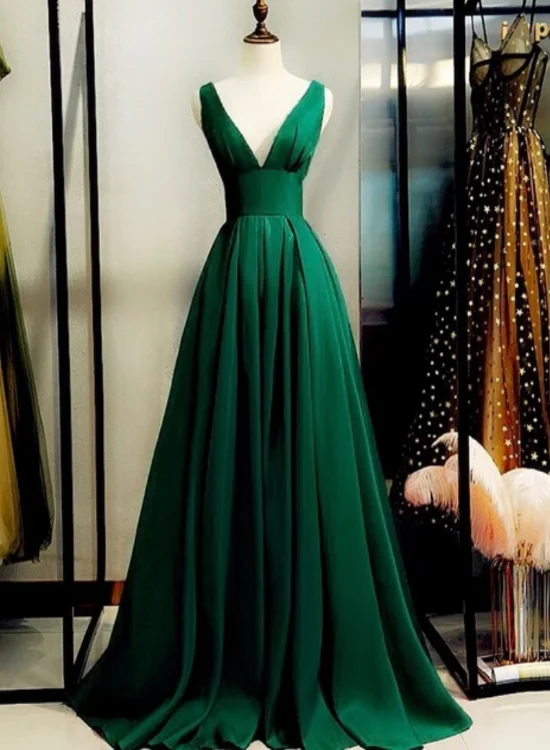 Green Satin V-neckline Low Back Floor Length Prom Dress Evening Dress, Green Party Dress Formal Dress Tunics Plaid country Green Satin V-neckline Low Back Floor Length Prom Dress Evening Dress, Green Party Dress Formal Dress Tunics Plaid country