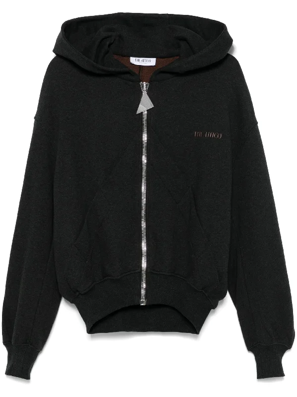 logo-appliqué hoodie Hoodie with Hem Fringe Bohemian Relaxed