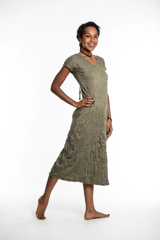 Womens Solid Color V Neck Long Dress in Green Tunics Evening elegant