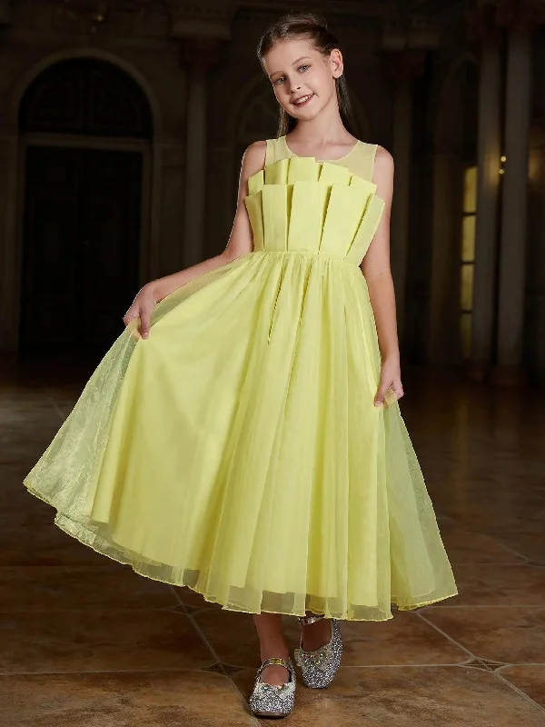 Tween Girls' Pleated Front Sleeveless Party Dresses Chiffon Maxi Beach