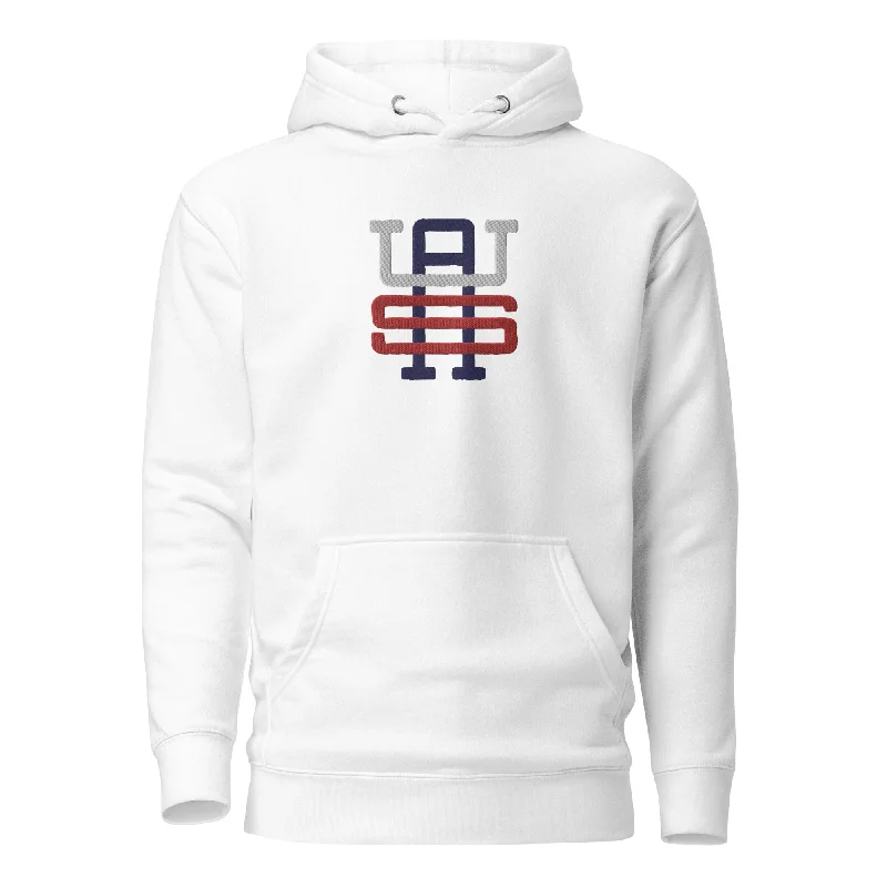 USA Monogram Embroidered Unisex Hoodie Hoodie with Hem Drawcord Adjustable Customizable USA Monogram Embroidered Unisex Hoodie Hoodie with Hem Drawcord Adjustable Customizable